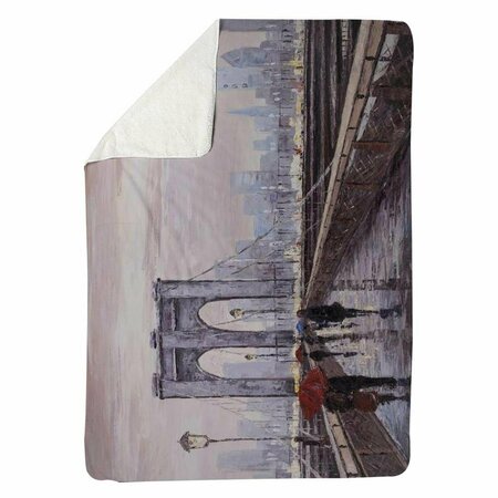 BEGIN HOME DECOR 60 x 80 in. Brooklyn Bridge with Passersby-Sherpa Fleece Blanket 5545-6080-ST40-CR